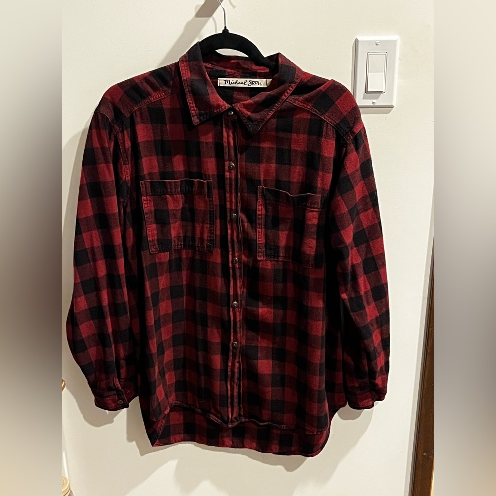 Michael Stars Burgundy and Black Checkered Flannel Shirt